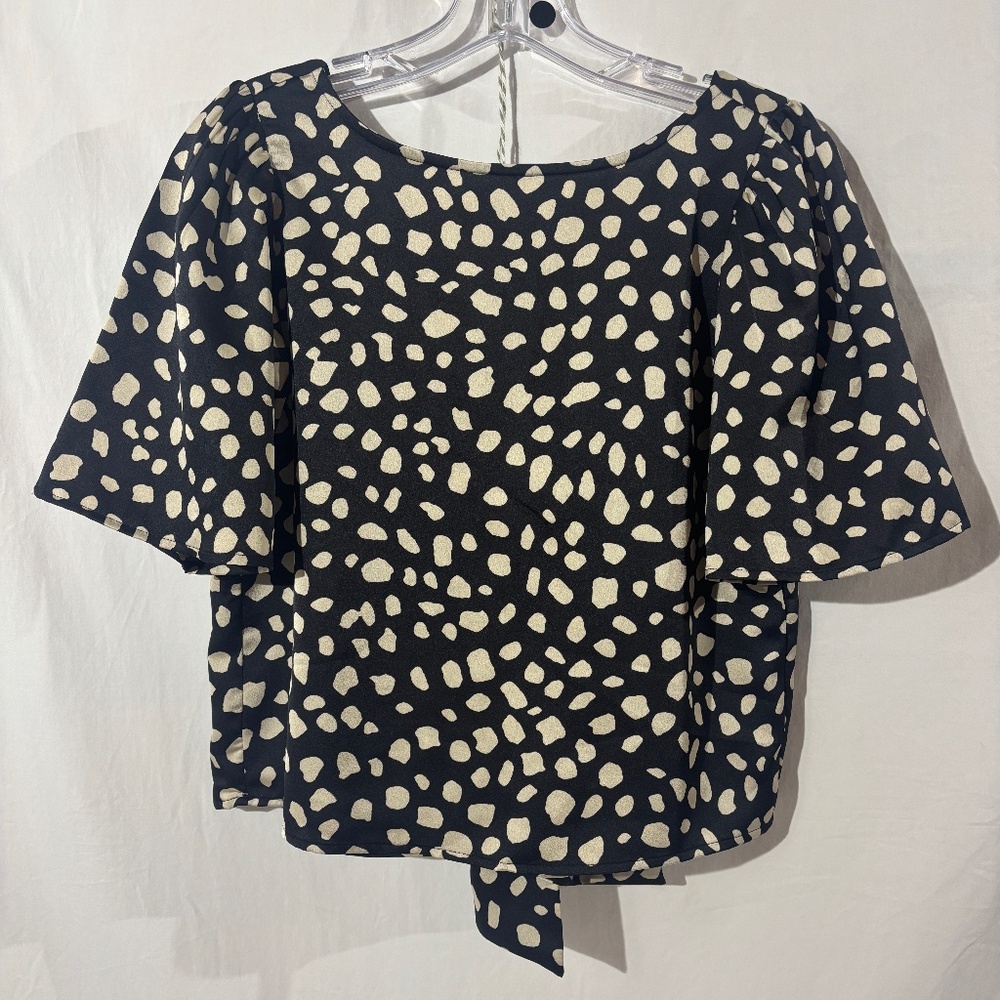 Loft Black Beige Spotted Top with Open Back and Tie‎ Romantic Babydoll